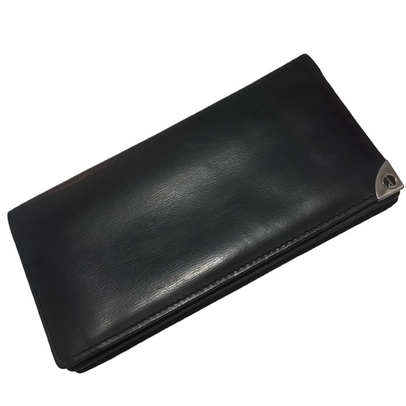 Dunhill black leather long wallet coat wallet silver-tone corner accents British - Picture 11 of 11